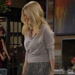 Christine’s cowl neck sweater and silver pleated skirt on The Young and the Restless