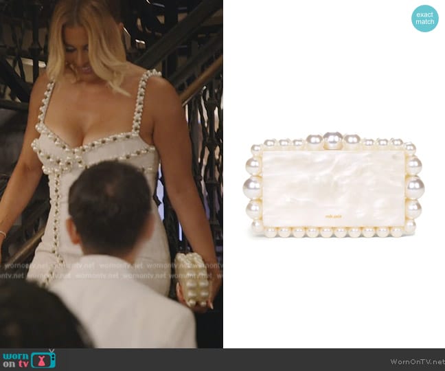 Cult Gaia Eos Beaded Acrylic Box Clutch worn by Robyn Dixon on The Real Housewives of Potomac