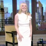 Dakota Fanning’s white off shoulder dress on Live with Kelly and Mark