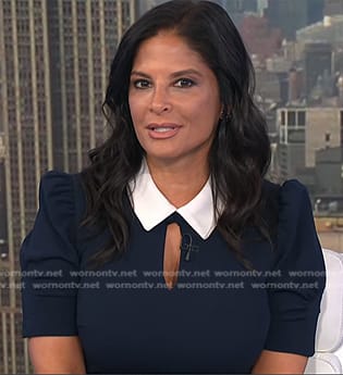 Darlene's navy keyhole collared dress on Today