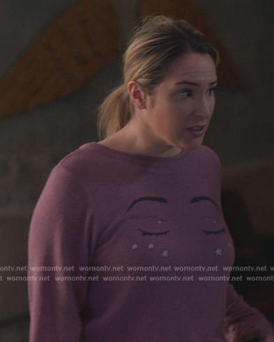 Davia's purple eye print sweater on Good Trouble