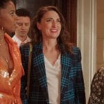 Dawn’s blue plaid blazer and green bag on Girls5eva