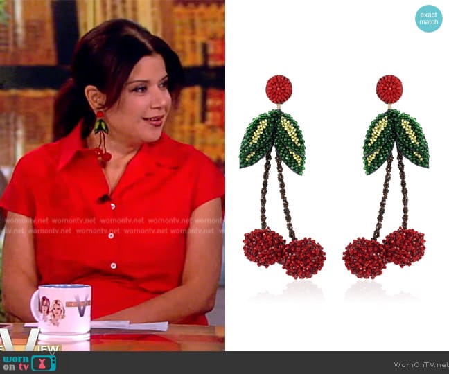 Deepa Gurnani Cherry Hand-Beaded Earrings worn by Ana Navarro on The View