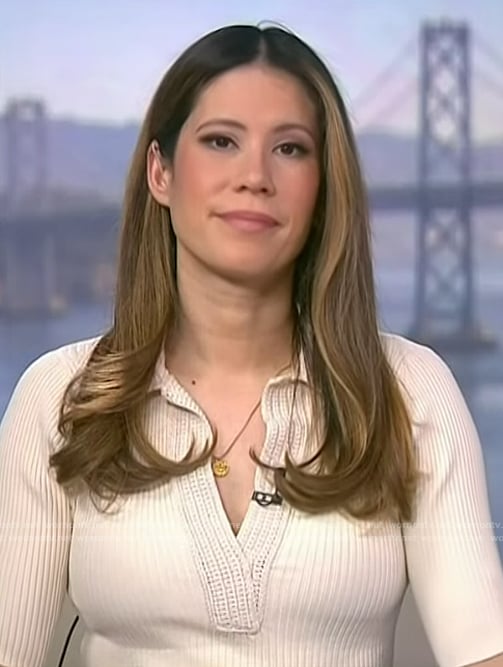 Deirdre's white ribbed top on NBC News Daily