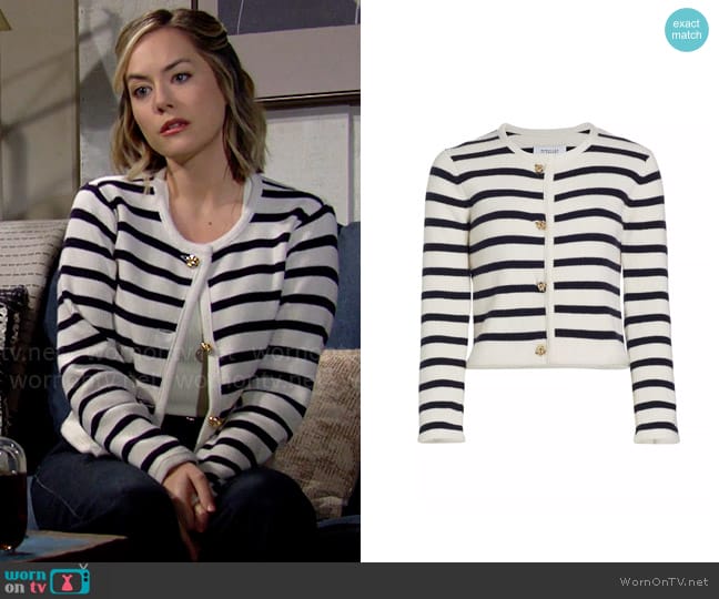 Derek Lam 10 Crosby Keene Stripe Cardigan worn by Hope Logan (Annika Noelle) on The Bold and the Beautiful