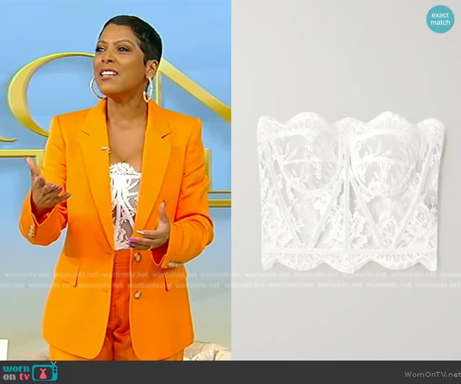 Dolce & Gabbana Grosgrain-trimmed lace bustier top worn by Tamron Hall on Tamron Hall Show