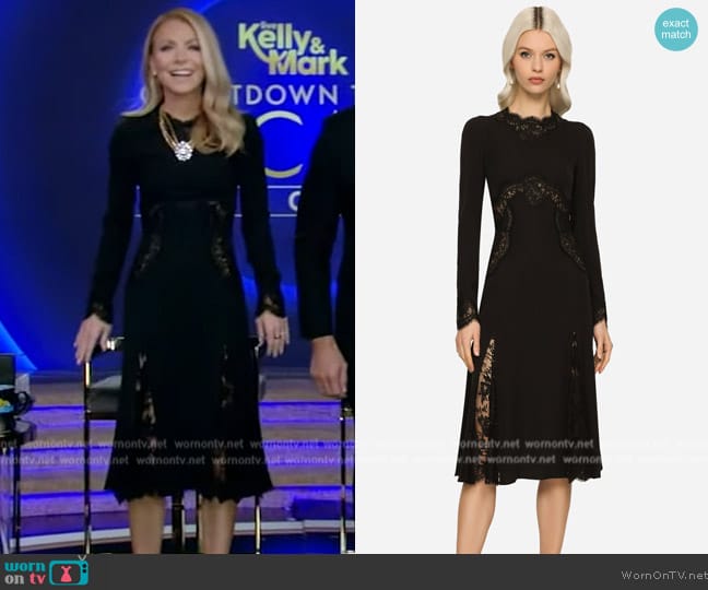 Dolce and Gabbana Long Sleeve Dress with Lace Insets worn by Kelly Ripa on Live with Kelly and Mark