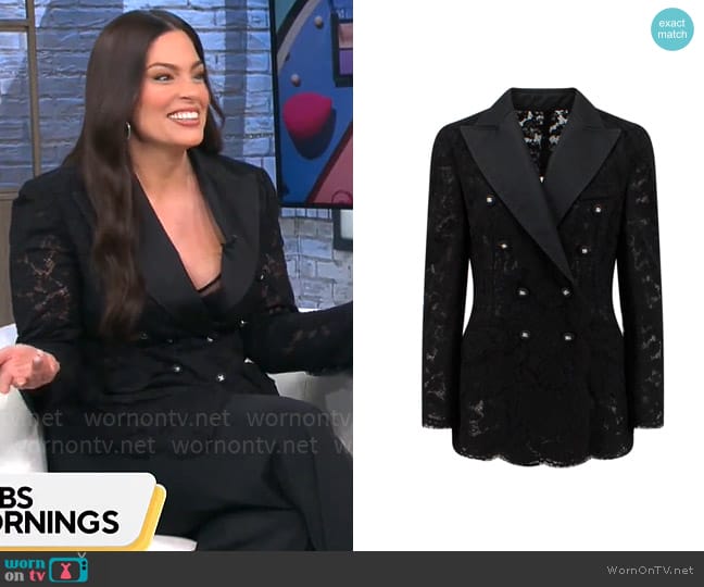 Dolce & Gabbana Branded Stretch Lace Turlington Blazer worn by Ashley Graham on CBS Mornings