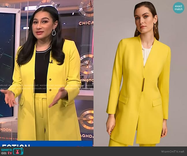 Donna Karan Collarless Topper in Poison worn by Morgan Radford on NBC News Daily