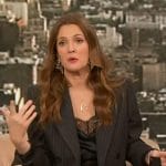 Drew’s black pinstripe blazer and cami on The Drew Barrymore Show