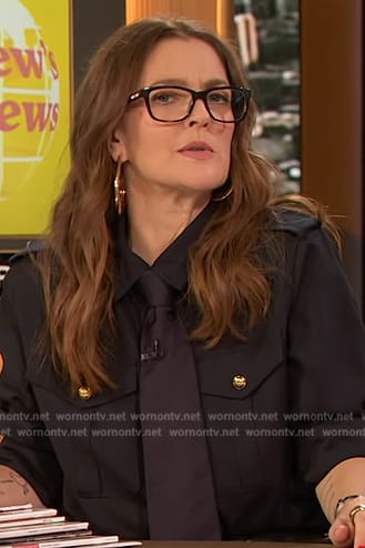 Drew’s navy epaulette shirt on The Drew Barrymore Show