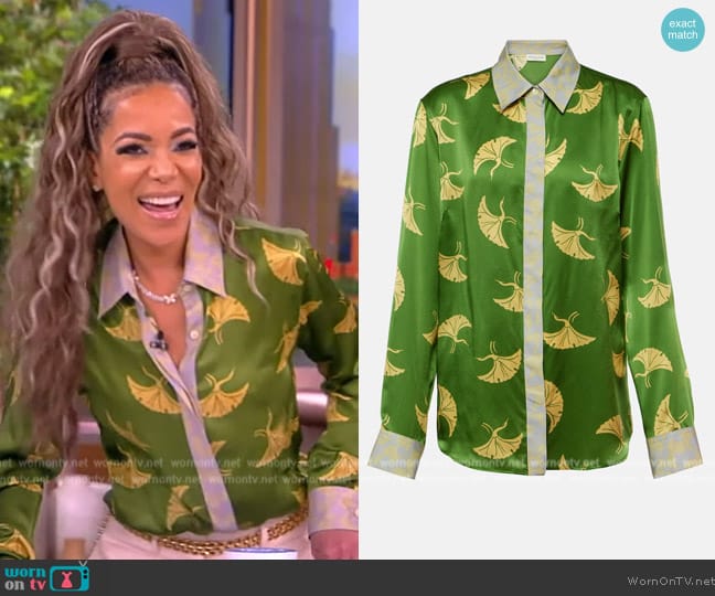 Dries Van Noten Printed silk-blend satin shirt worn by Sunny Hostin on The View