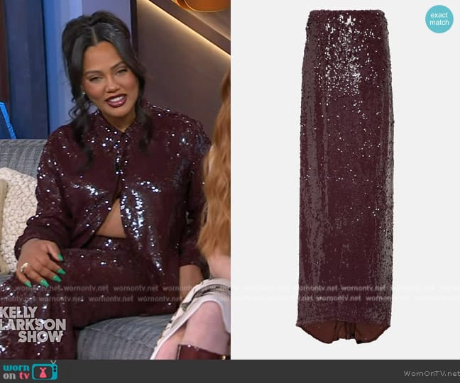 Dries Van Noten Sequined jersey maxi skirt worn by Ayesha Curry on The Kelly Clarkson Show