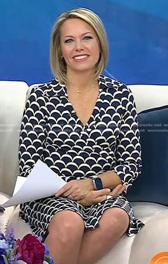 Dylan’s blue scalloped print wrap dress on Today