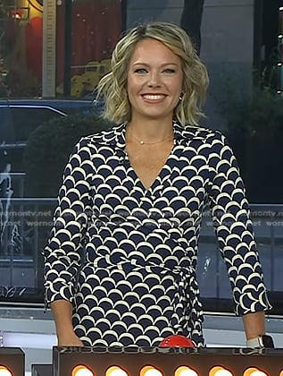 Dylan’s blue scalloped print wrap dress on Today