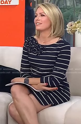 Dylan's navy striped flower detail dress on Today