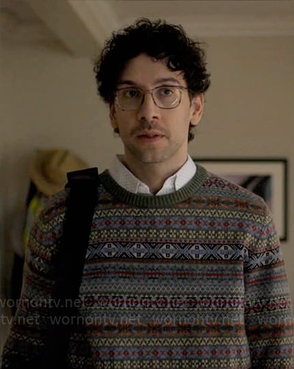 Edward's green fair isle sweater on Not Dead Yet