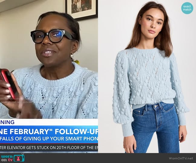 Eleven Six Marisa Sweater in Powder Blue worn by Deborah Roberts on Good Morning America