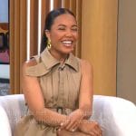 Emma Grede’s khaki pleated shirtdress on CBS Mornings