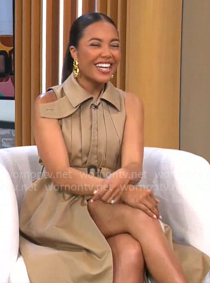 Emma Grede's khaki pleated shirtdress on CBS Mornings