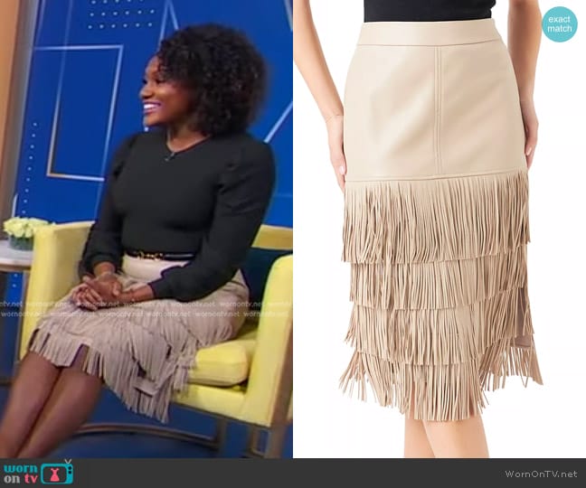 Endless Rose Fringe Midi Skirt in Beige worn by Janai Norman on Good Morning America