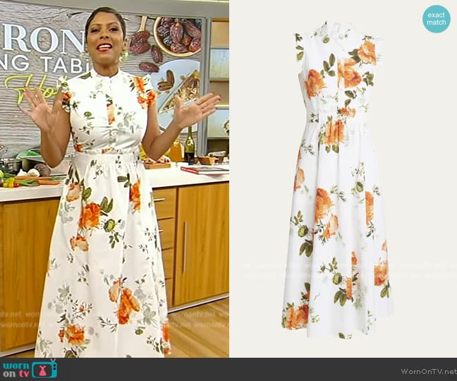 Erdem Floral-Print Ruffle Sleeveless Midi Shirtdress worn by Tamron Hall on Tamron Hall Show