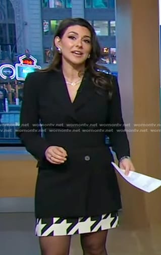 Erielle’s black belted blazer and houndstooth skirt on Good Morning America