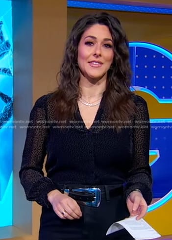 Erielle’s black dotted mesh blouse on Good Morning America