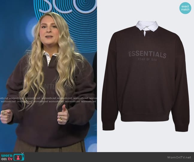 Fear of God Essentials Henley Rugby Sweatshirt worn by Meghan Trainor on Today