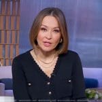 Eva’s black scalloped cardigan on Good Morning America