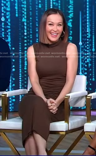 Eva’s brown sleeveless fitted dress on Good Morning America