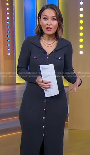 Eva’s grey button front ribbed dress on Good Morning America