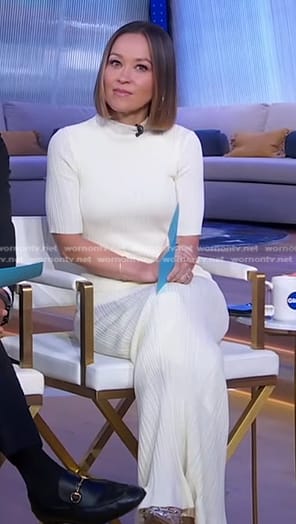 Eva's white ribbed knit maxi dress on Good Morning America