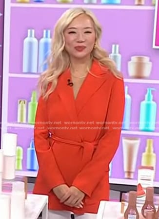 Faith Xue’s red belted wrap blazer on Today