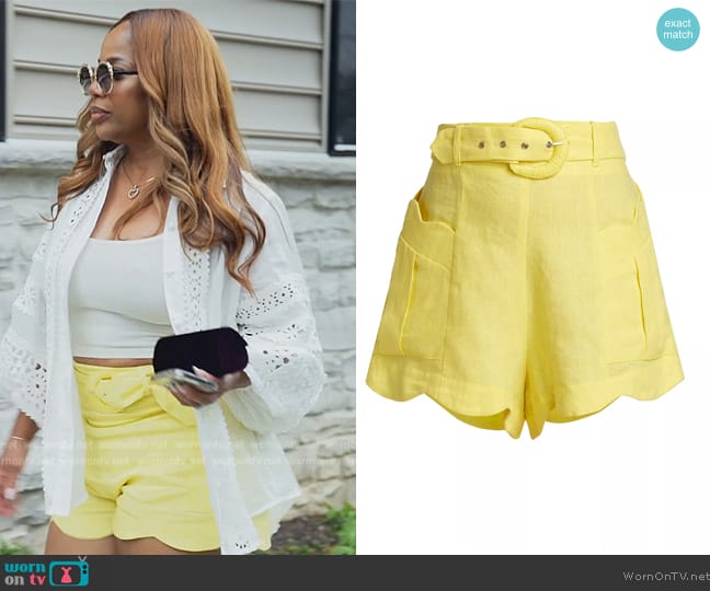 Farm Rio Ruffled-Cuff Belted Shorts worn by Charrisse Jackson Jordan on The Real Housewives of Potomac