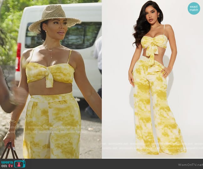 Fashion Nova Leena Pant Set in Lime worn by Mia Thornton on The Real Housewives of Potomac