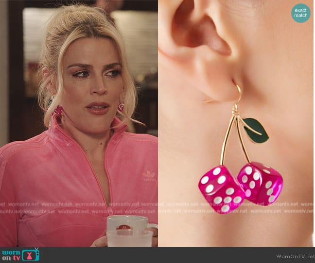 Forever 21 Cherry Dice Drop Earrings worn by Summer Dutkowsky (Busy Philipps) on Girls5eva