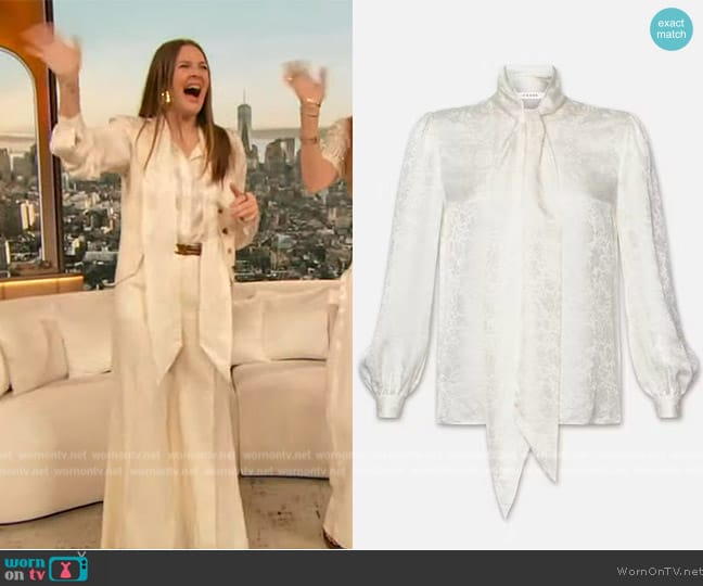 Frame Femme Tie Neck Blouse worn by Drew Barrymore on The Drew Barrymore Show