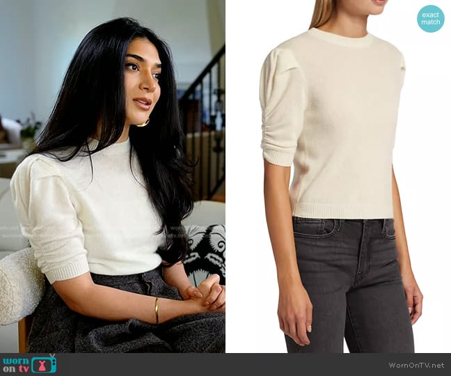 Frame Ruched Sleeve Recycled Cashmere & Wool Sweater in Cream worn by Shiza Shahid on Today