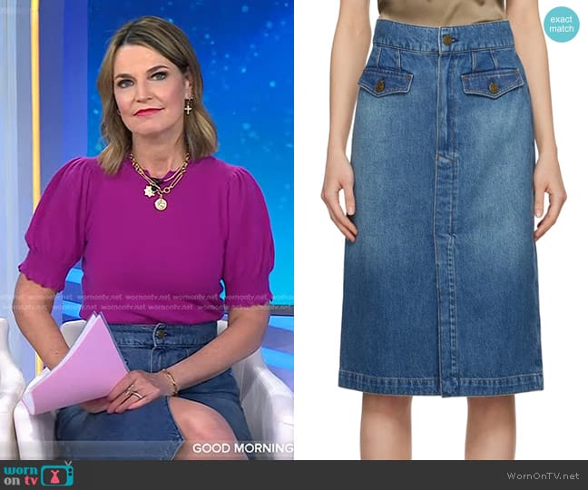 Frame The Vent-Front Denim Midi-Skirt worn by Savannah Guthrie on Today