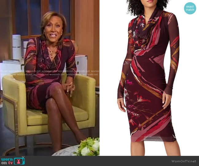 Fuzzi Printed Sheath Dress in Red worn by Robin Roberts on Good Morning America