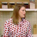 Gail Simmons blue lip print blouse on Live with Kelly and Mark