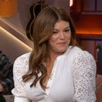 Gail Simmon’s white lace sleeve top and cargo skirt on The Kelly Clarkson Show