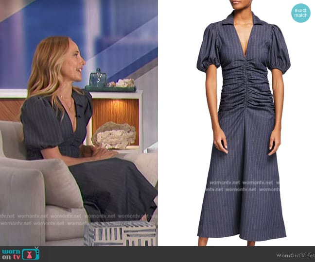 Ganni Stretch Pinstripe A-Line Dress worn by Kim Raver on The Talk