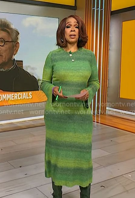 Gayle King's green ombre knit dress on CBS Mornings