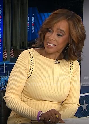 Gayle King's yellow knit long sleeve dress on CBS Mornings