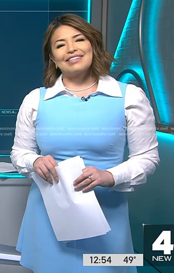 Gilma Avalos’s light blue mixed media dress on NBC News Daily