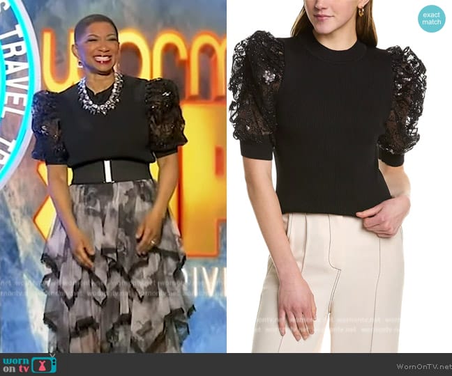 Gracia Sequin Mutton Sleeve Top worn by Deja Vu on Live with Kelly and Mark