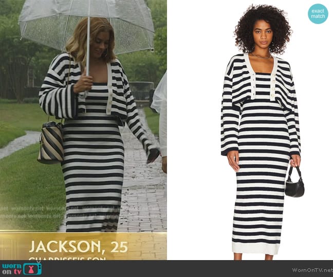 Grlfrnd Paricia Striped Tube Maxi Dress worn by Robyn Dixon on The Real Housewives of Potomac