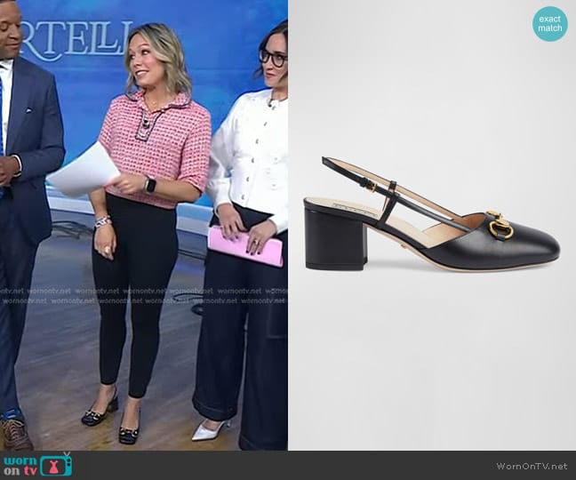 Gucci Lady Horsebit Leather Slingback Pumps worn by Dylan Dreyer on Today